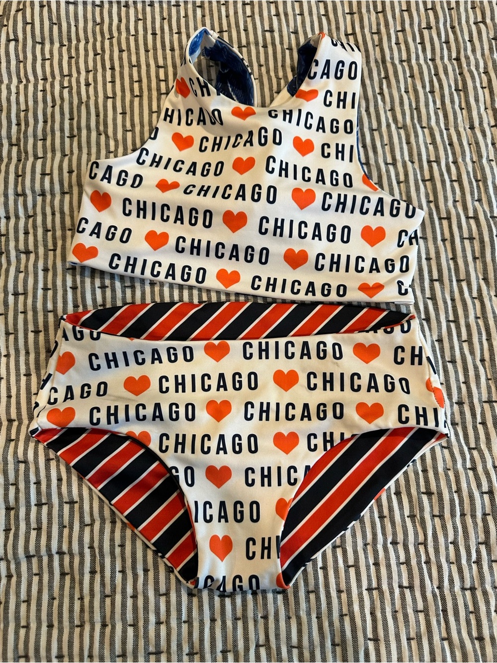 Girls' White & Orange 'Chicago' Heart Two-Piece Swim Set